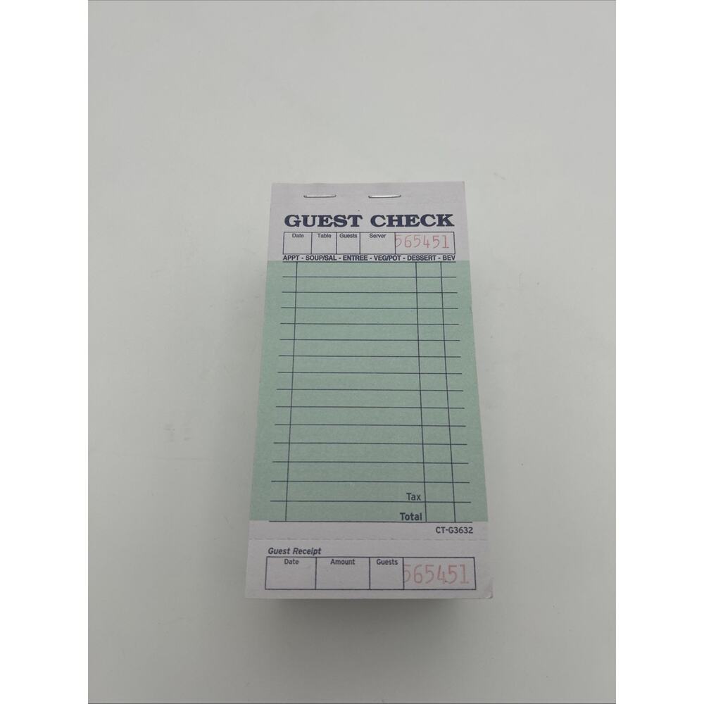 Restraunt Guest Checks 50 Tickets (Lot of 7 Pads) Single Page Card Stock